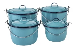 Juego De 4 Ollas Convexa De Peltre Cinsa Greta Con Tapa Color Azul