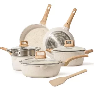 Juego De Utensilios De Cocina Ollas Y Sartenes Medical Stone 10 Piezas Color Blanco Vanow Sophia